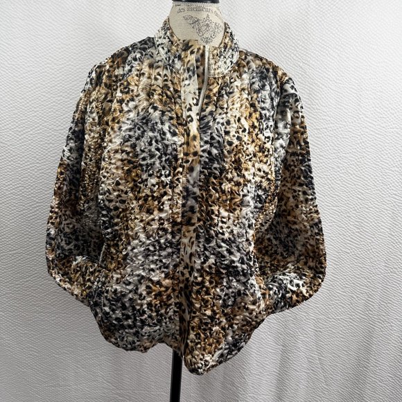 Ruby Rd Crinkle Jacket Womens Plus 2X Animal Print Cheetah Print Zip Up - Picture 3 of 11